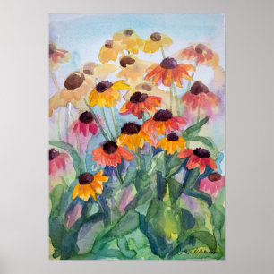 Zonnehoedjes Zomer Tuin Aquarel Bloemen Poster