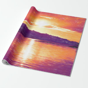 Zonnekuststrand Sinaasappel Paars ontkoppeling Cadeaupapier
