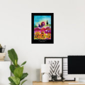 ZONNEMERS, POPPIËS EN ZWARTE ROOSTER POSTER (Thuiskantoor)