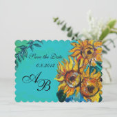 ZONNEN IN BLAUWE TURQUOÏE SUMMER-MONOGRAM KAART (Staand voorkant)