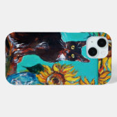 ZONNEN MET ZWARTE KAT IN BLAUWE TURQUOÏE Case-Mate iPhone CASE (Achterkant (horizontaal))