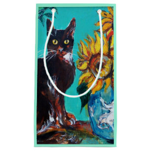 ZONNEN MET ZWARTE KAT IN BLAUWE TURQUOÏE KLEIN CADEAUZAKJE