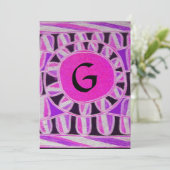 ZONNEN MONOGRAM, helder roze paars blauw zwart wit Kaart (Staand voorkant)