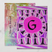 ZONNEN MONOGRAM, helder roze paars blauw zwart wit Kaart (Voorkant / Achterkant)