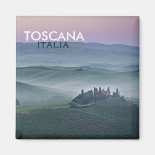 Zonneopje boven Toscane met vierkante tekstmagneet Magneet