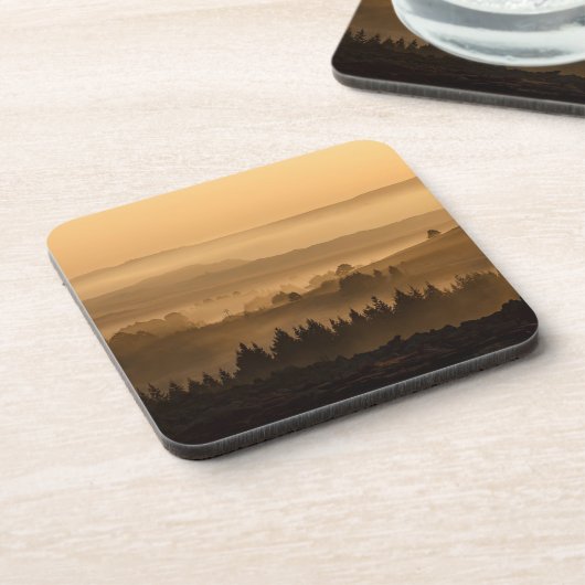 Zonneoploop over het landschap van Misty Rolling H Bier Onderzetter (Linkerzijde)