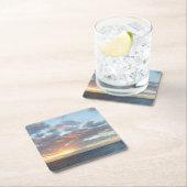 Zonneoptijd bij Zee I pasteien Vierkante Kartonnen Onderzetter (Insitu)