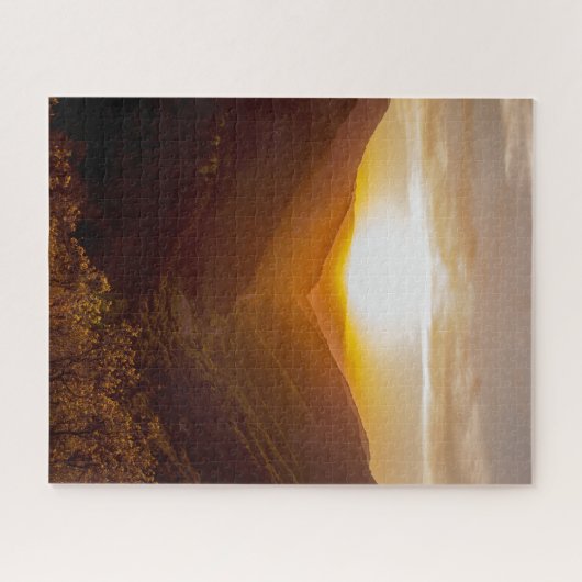 Zonneover berglandschap legpuzzel (Horizontaal)