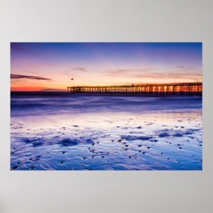 Zonneover Ventura Pier en strand Poster