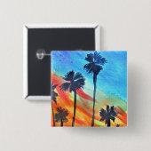 Zonnepalmen stranden surf vierkante button 5,1 cm (Voorkant /achterkant)