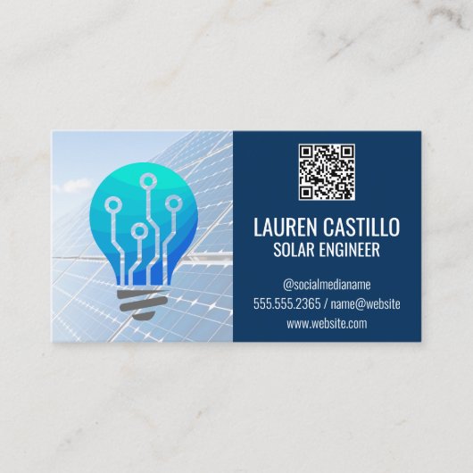 Zonnepanelen | Lichte lamp | QR-scancode Visitekaartje (Voorkant)