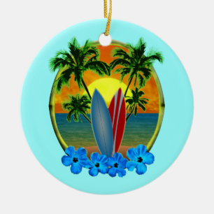 Zonneplaat en surfplanken keramisch ornament