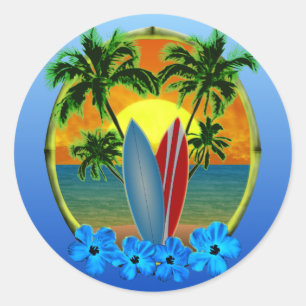 Zonneplaat en surfplanken ronde sticker