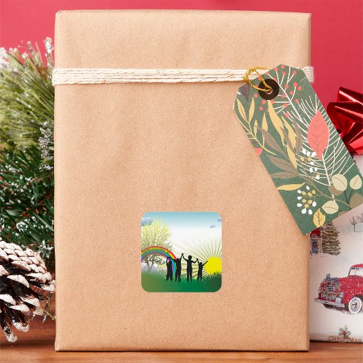 Zonneregenboogkinderen Vierkante Sticker