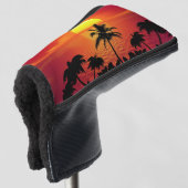 Zonnerode tropen palmstrand instellen golfheadcover (3/4 voorkant)