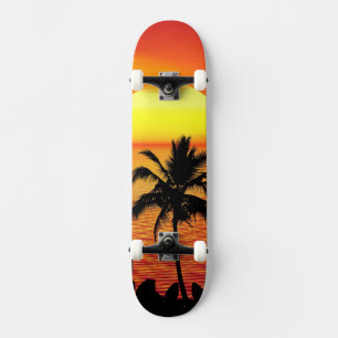 Zonnerode tropen palmstrand instellen skateboard