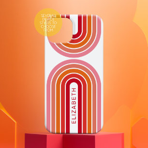 Zonnerood Oranje-roze 70-geïnspireerde lijnkunstbo iPhone 15 Pro Case