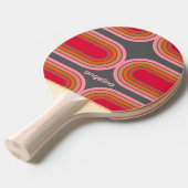 Zonnerood Oranje-roze 70-geïnspireerde lijnkunstbo Tafeltennisbatje (Voorkant Gekanteld)