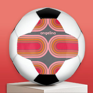 Zonnerood Oranje-roze 70-geïnspireerde lijnkunstbo Voetbal