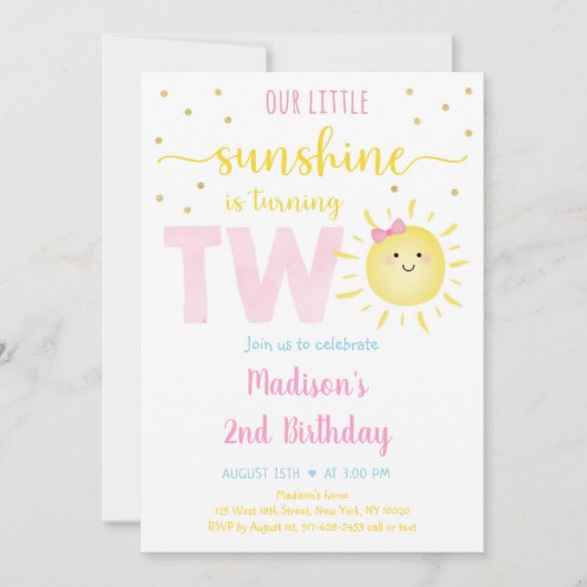 Zonneroze goud Tweede verjaardag Kaart (Voorkant)