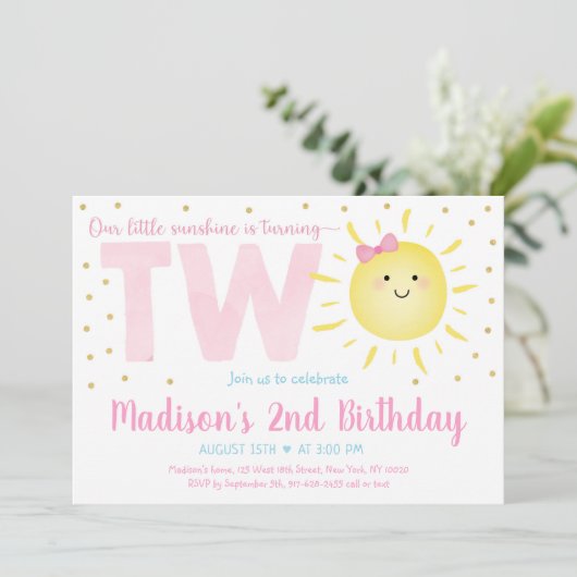 Zonneroze goud Tweede verjaardag Kaart (Staand voorkant)