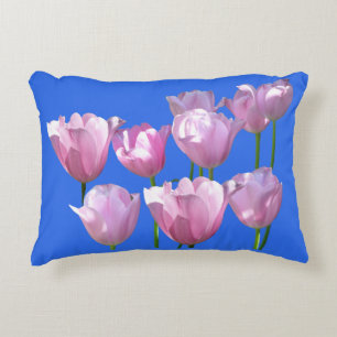 Zonneroze Tulpen op Cust. Achtergrond kleurenstraa Accent Kussen