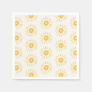 Zonneschijn 1e verjaardag waterverf zon initiaal servet