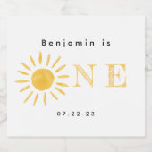 Zonneschijn 1e verjaardag waterverf zon sparkling wijnetiket (Enkel label)