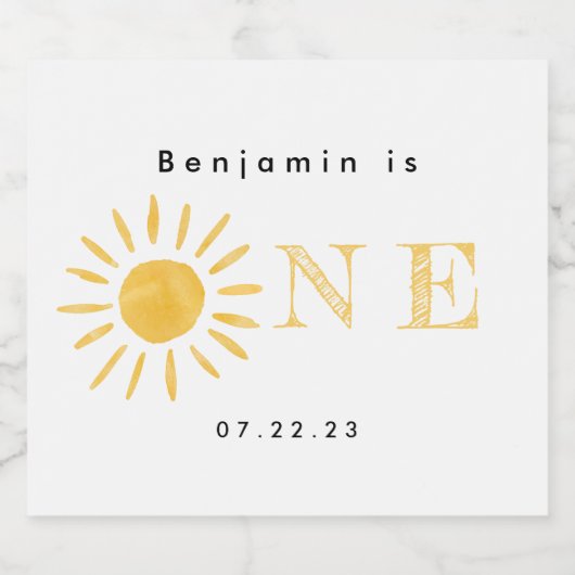 Zonneschijn 1e verjaardag waterverf zon sparkling wijnetiket (Enkel label)