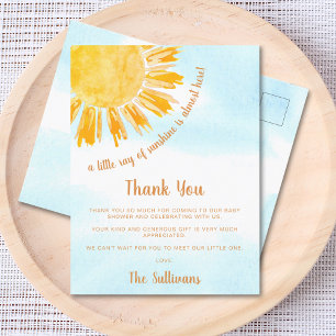 Zonneschijn Baby Shower Bedankt Briefkaart