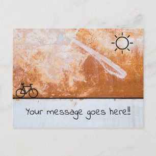Zonneschijn en Fietsontwerp op Oranje Textuur Briefkaart