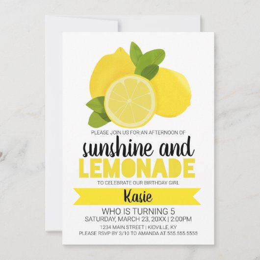 Zonneschijn en limonade Verjaardag Uitnodiging (Voorkant)