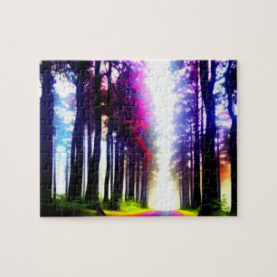 Zonneschijn en regenbogen in het hele Silhouetbos Legpuzzel