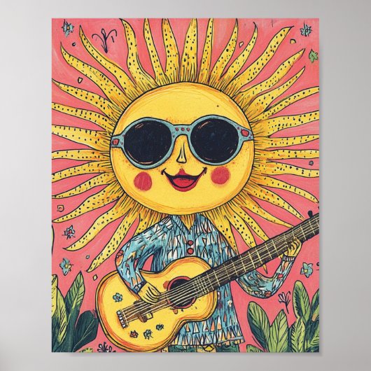 Zonneschijn Gitaar spelend Poster (Voorkant)