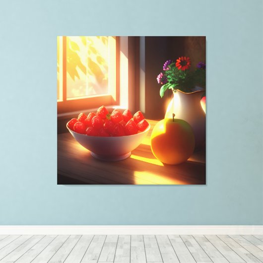 Zonneschijn kom van fruit en bloemen 10 canvas afdruk (Insitu (Houten vloer))