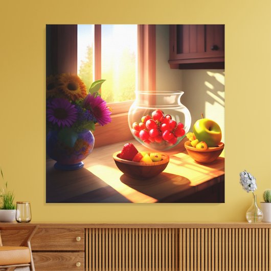 Zonneschijn kom van fruit en bloemen 11 canvas afdruk (Insitu (Woonkamer))