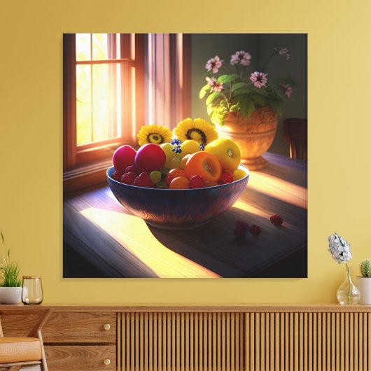 Zonneschijn kom van fruit en bloemen 1 canvas afdruk (Insitu (Woonkamer))