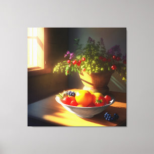 Zonneschijn kom van fruit en bloemen 3 canvas afdruk
