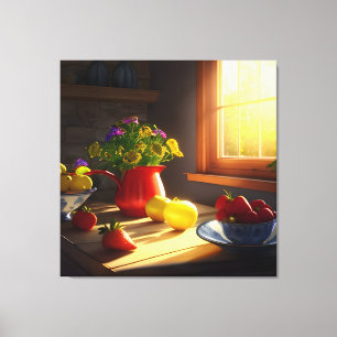 Zonneschijn kom van fruit en bloemen 5 canvas afdruk