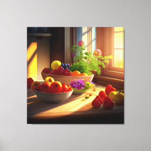 Zonneschijn kom van fruit en bloemen 7 canvas afdruk