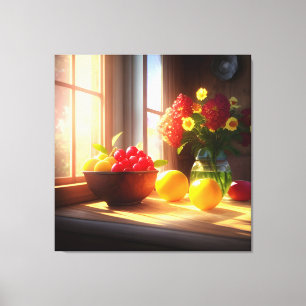 Zonneschijn kom van fruit en bloemen 8 canvas afdruk