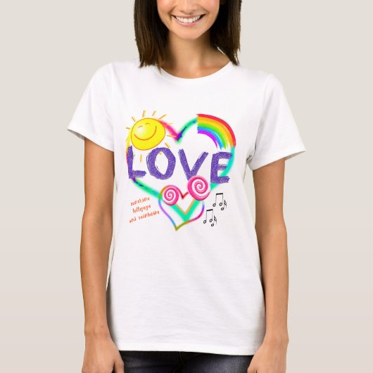 Zonneschijn, lolly's en regenbogen t-shirt (Voorkant)