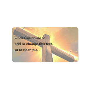 Zonneschijn op een houten kruis etiket