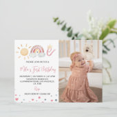 Zonneschijn Regenboog 1e Verjaardag Foto uitnodigi Bedankkaart (Staand voorkant)