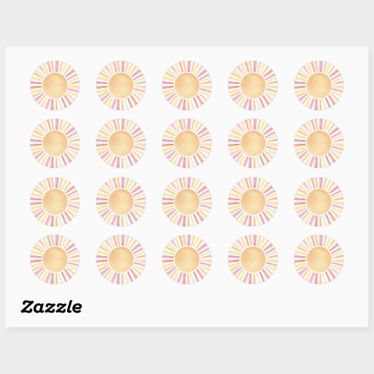 Zonneschijn Waterverf roze zon Ronde Sticker (Vel)