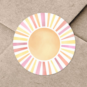 Zonneschijn Waterverf roze zon Ronde Sticker