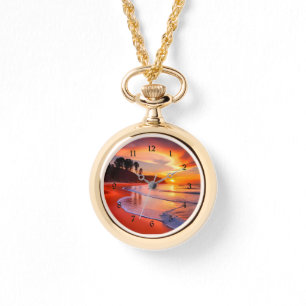 Zonneset bij de strand, door AI gegenereerde Horloge