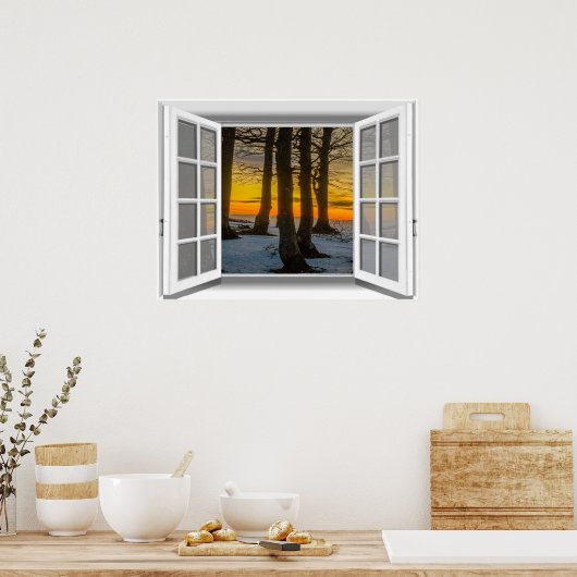 Zonnesetscène, Uitzicht 3D Poster (Keuken)