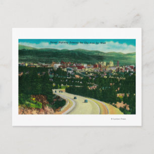 Zonnesnelweg die Spokane vanuit het westen binnenk Briefkaart