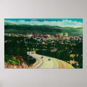 Zonnesnelweg die Spokane vanuit het westen binnenk Poster